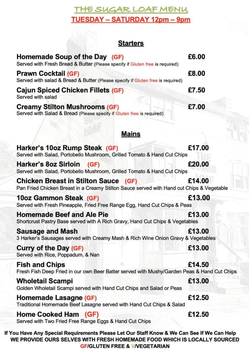 Main Menu The Sugar Loaf Ab Kettleby Main Menu The Sugar Loaf Ab Kettleby